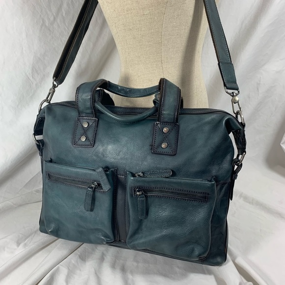 Genuine IVTG distressed blue leather briefcase messenger bag crossbody - Picture 11 of 16